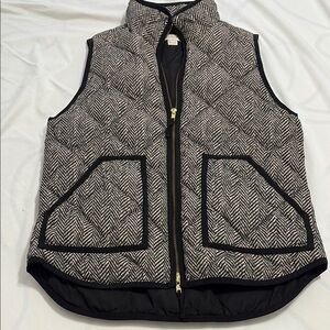 J. Crew Herringbone Puffer Vest with Black Trim